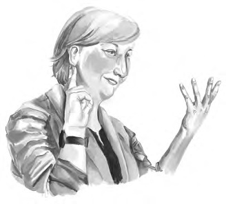 sketch of white woman gesturing